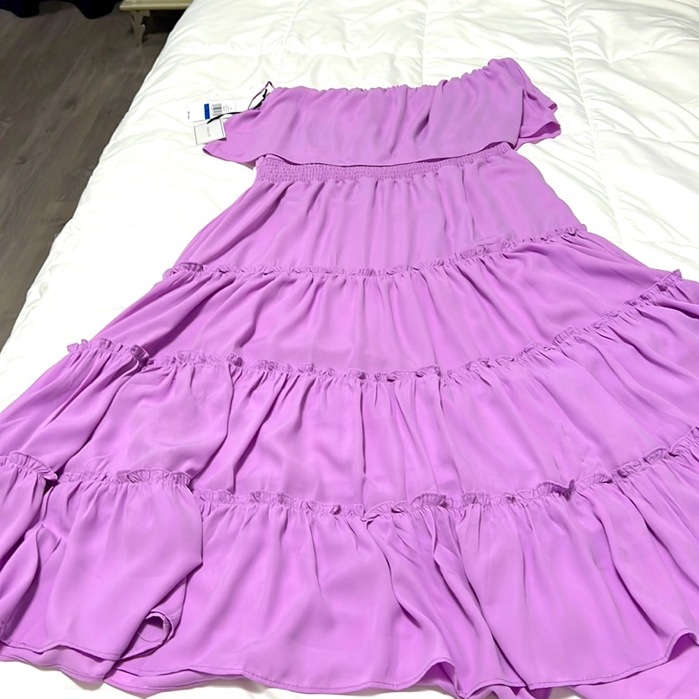 Lilac strapless mid length dress